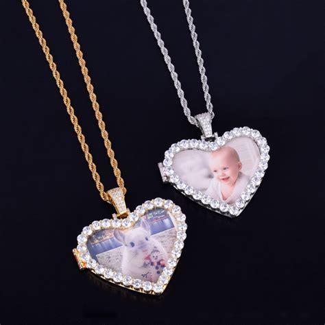 Custom Made Heart Necklace picture inside With 4mm Tennis Chain Gold Color AAA Zircon Men's Hip ...