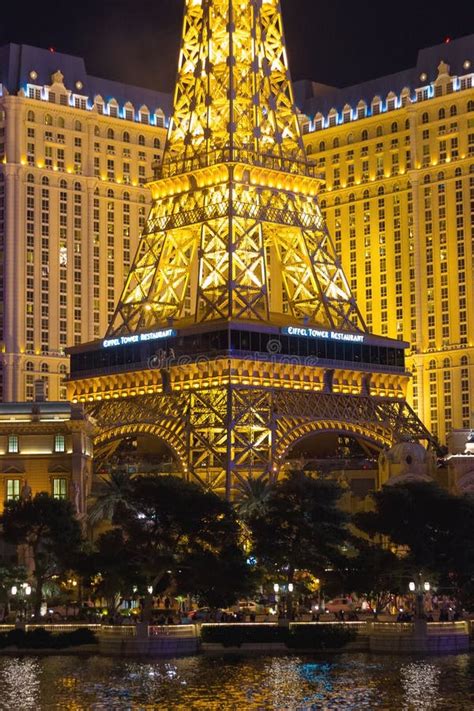 Eiffel Tower Of Paris Hotel In Las Vegas At Night Editorial Stock Image ...