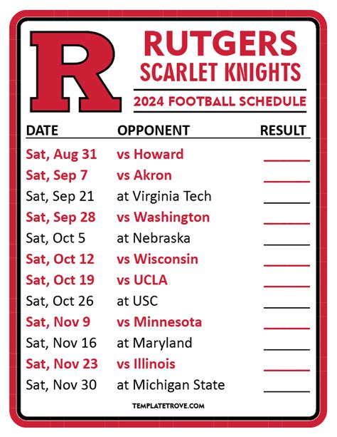 Printable 2024 Rutgers Scarlet Knights Football Schedule