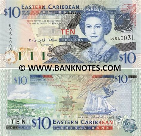 St. Lucia 10 Dollars 2003 - Saint Lucia Currency Bank Notes, Eastern Caribbean Paper Money ...