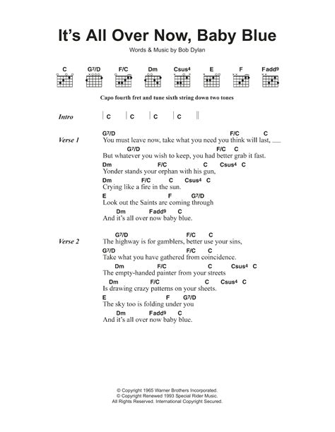 It's All Over Now, Baby Blue by Bob Dylan - Guitar Chords/Lyrics ...