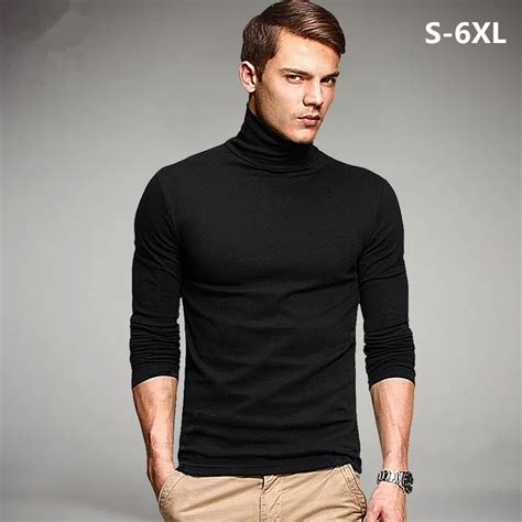 Plus Size 2018 Spring Brand Men's Elastic T Shirt Solid Turtleneck Long Sleeve TShirt Men Slim ...