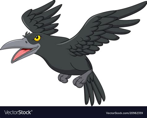 Cartoon crow flying isolated on white background Vector Image