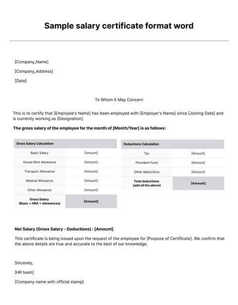 Salary Certificate Format–Download Free Word & PDF Samples - RazorpayX ...