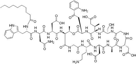 Daptomycin molecular structure: IUPAC name:... | Download Scientific ...