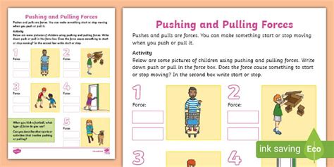 Pushing and Pulling Forces Worksheet (teacher made)