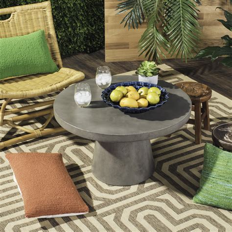 SAFAVIEH Outdoor Collection Delfia Concrete Round Coffee Table Dark ...