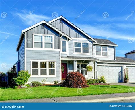 Big Two Story House. View Of Entance Porch And Garage Royalty-Free Stock Photography ...