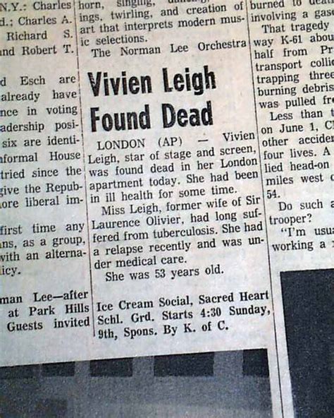 Death of movie star Vivien Leigh... - RareNewspapers.com