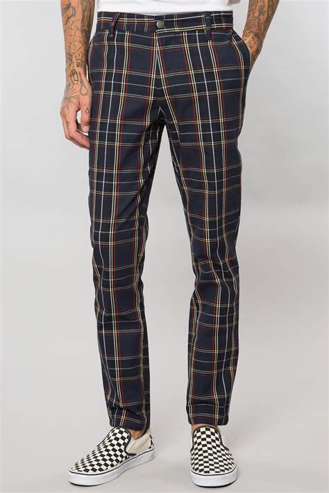 Navy Tartan Plaid Slim Fit Men's Tapered Pant | Elwood Clothing ...