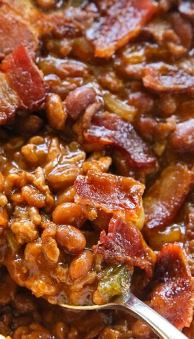 The Best Baked Beans With Ground Beef & Bacon! _ This recipe for baked beans is hearty & thick ...