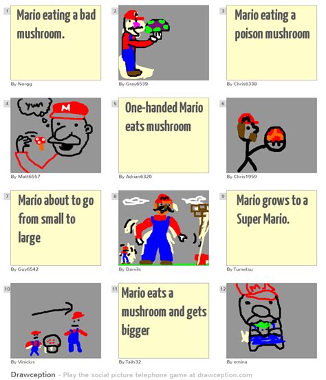 Mario eating a bad mushroom. - Drawception