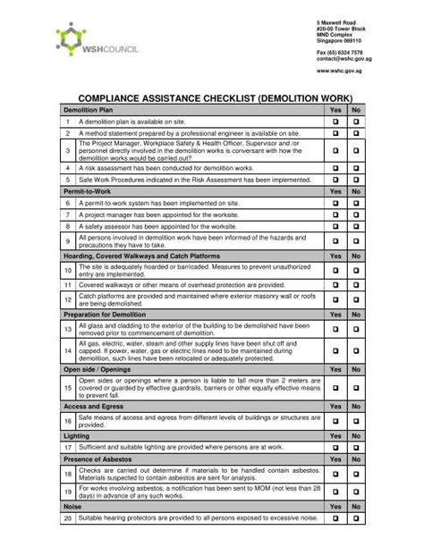 compliance assistance checklist (demolition work) - Workplace ...