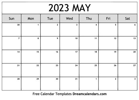 2023 Calendar For May - Printable Template Calendar