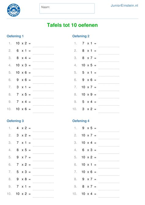 Werkblad: Tafels tot 10 oefenen