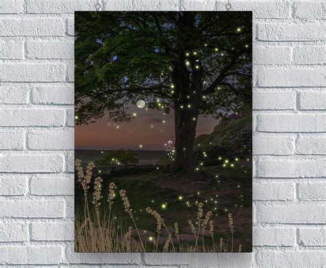 Firefly Wall Art, Night Landscape Print, Moon Digital Wall Art, Night ...