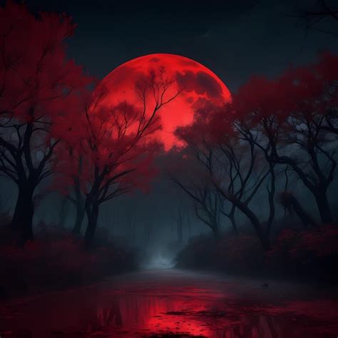 Premium Photo | Sinister Halloween dark forest night horror forest full moon above trees Ai ...