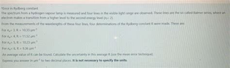 Solved Error in Rydberg constant The spectrum from a | Chegg.com