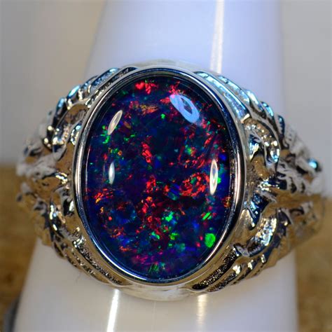 Mens Opal Ring Big heavy solid Sterling Silver | Australian opal ring, Opal ring etsy, Sterling ...