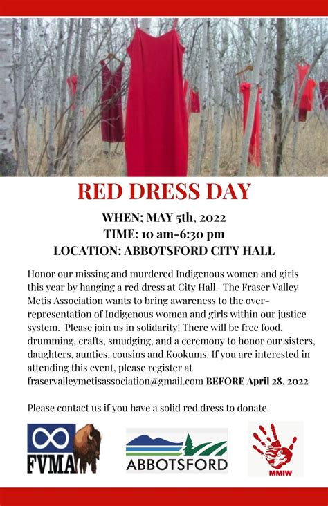 MMIW Red Dress Day Event – May 5, 2022 – Abbotsford City Hall | Fraser ...