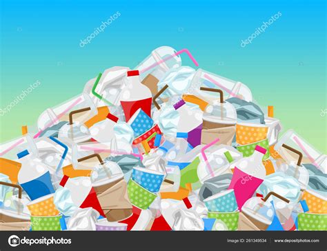 Pile garbage waste plastic and paper in mountain shape isolated on blue ...