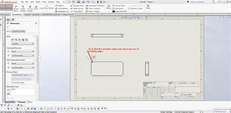 Steps to add chamfer dimension in 2D drawing - SEACAD