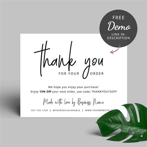 Thank You for Purchase Card - Printable Customer Thank You Card