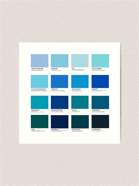 Lámina artística «Taylor Swift 1989 Álbum Pantone Color Swatch Lista de pistas Compilación ...