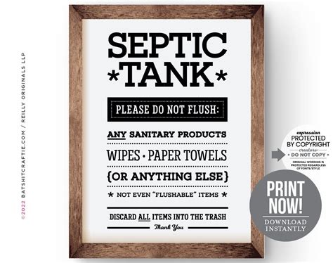 Septic Tank Bathroom Sign INSTANT DOWNLOAD PRINTABLE System Do Not Flush Sensitive Plumbing ...