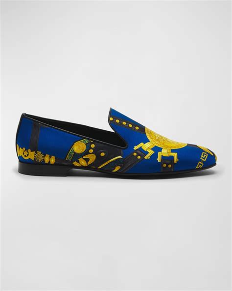 Versace Men's Medusa-Print Silk Slippers | Neiman Marcus