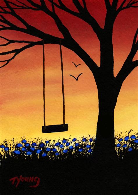 Tree Swing Modern Folk Art Print of Todd Young Painting Last | Etsy ...