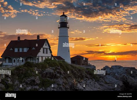 Magical sunrise at the iconic Portland Head Light. Portland, Maine Stock Photo - Alamy