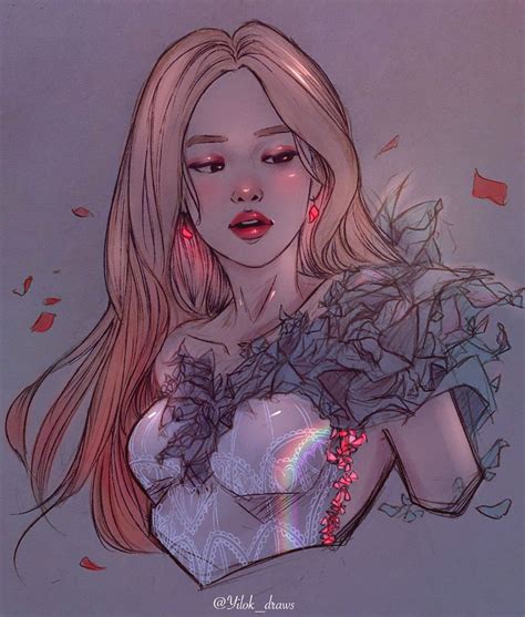 @yilok_draws 's fanart of Rosé from Blackpink | Rose art, Mini canvas art, Rose drawing