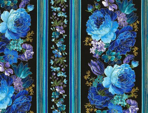 $10.49 - Floral Fabric - Enchant Lg Blue Purple Flower Stripe - Timeless Treasures Yard #ebay # ...