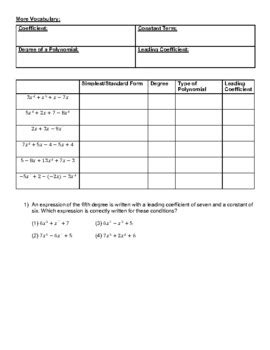 Polynomial Vocabulary Lesson and Homework by Cailee's Best | TpT