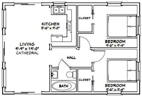 30x20 House 2-bedroom 1-bath 600 Sq Ft PDF Floor Plan - Etsy