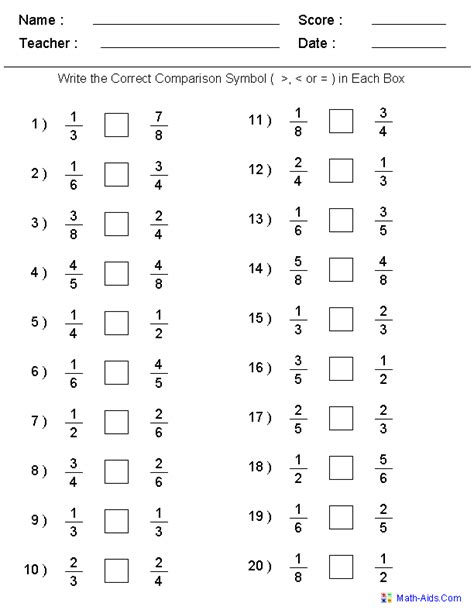 Fractions Printable Worksheets