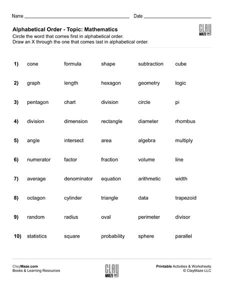 Math Terms For The Alphabet