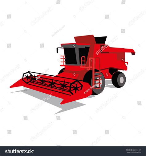 Vektor Stok Illustration Powerful Red Combine Harvester Vector (Tanpa ...