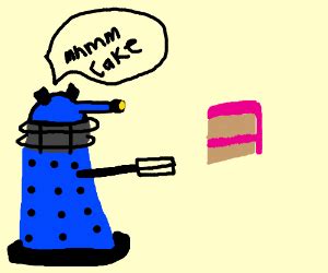 Dalek-human hybrid eats a cake - Drawception