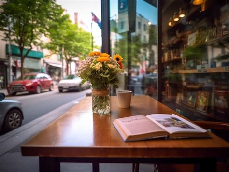 Premium AI Image | A book on a table with a vase of flowers on the table