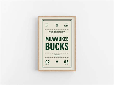 Milwaukee Bucks Ticket Print Wall Art Vintage Poster Bucks Basketball ...