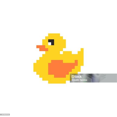 Pixel Art 8bit Style Yellow Duck Icon Isolated Vector Illustration 8bit ...