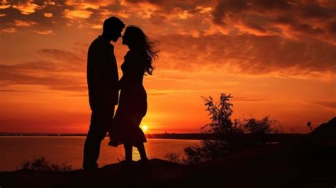 Premium AI Image | Silhouette of a couple in love at sunset