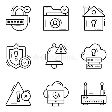 Protection and Security Vector Line Icons Set Cyber Computer Network Business Data Technology ...