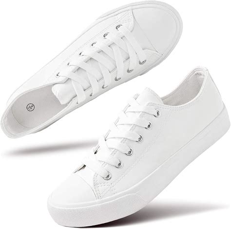 hash bubbie Womens White PU Leather Sneakers Low Top Tennis Shoes Casual Walking Shoes(White.8 ...