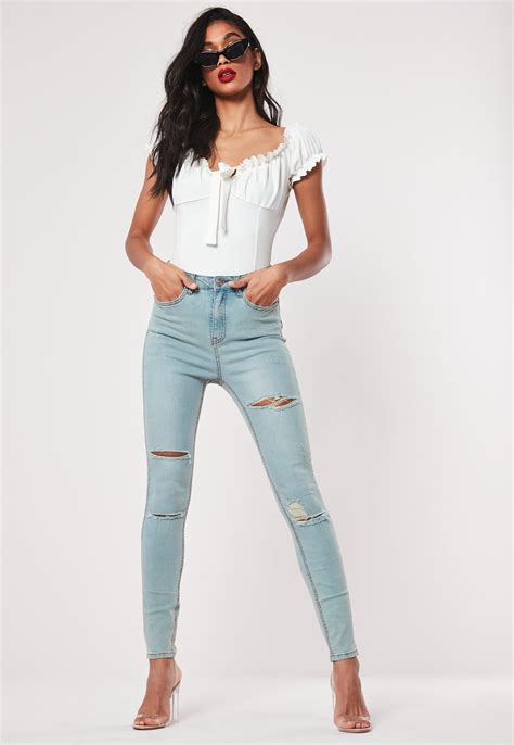 Petite Blue Sinner Authentic Ripped Denim Skinny Jeans | Missguided