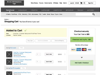 Shopping Cart Wireframe (Envato) by Catherine Hills on Dribbble