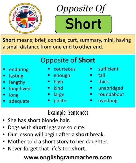 antonyms opposite for short