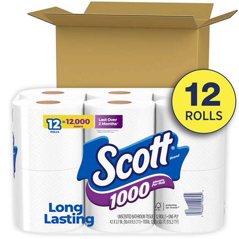 Scott 1000 Toilet Paper, 12 Rolls, 1,000 Sheets Per Roll (12,000 Total) - Walmart.com